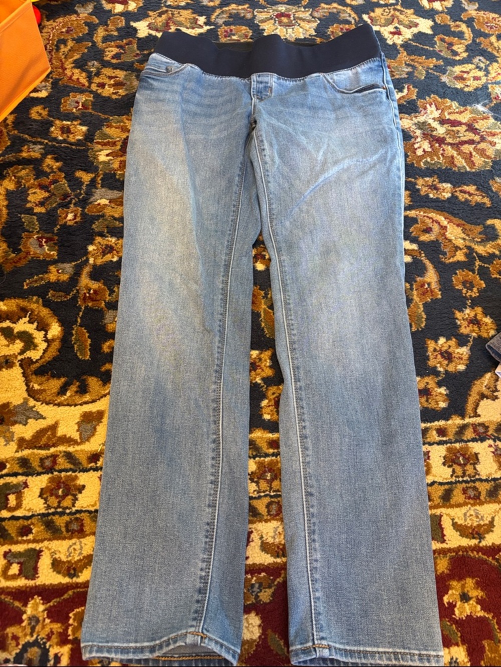 Old Navy Light Blue Maternity Straight Jeans with Black Under Belly Waistband